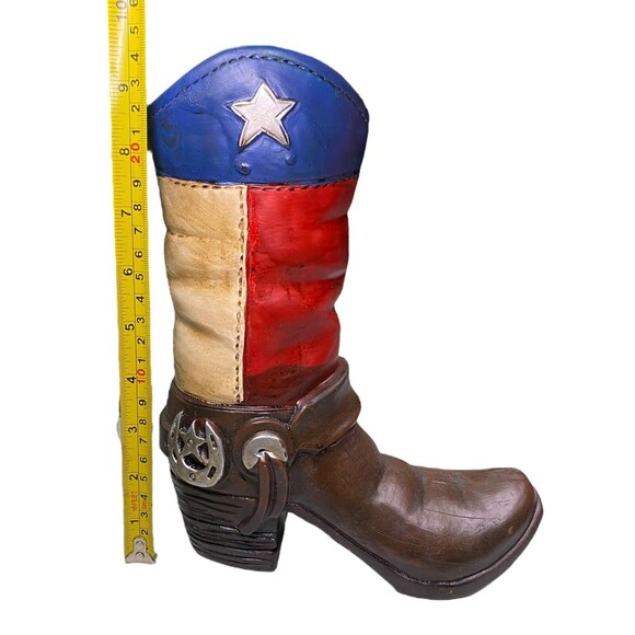 Texas Flag Boot Flower Vase Rustic Weathered Look Hand Painted Horseshoe Star 9” - Picture 7 of 11